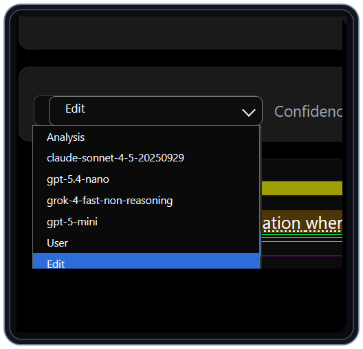 Analysis page analysis selector dropdown